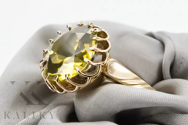 Yellow Peridot 8К Жовте золото Каблучка Вінтаж прикраси vrc035x-yp Art Deco Російський радянський стиль СРСР